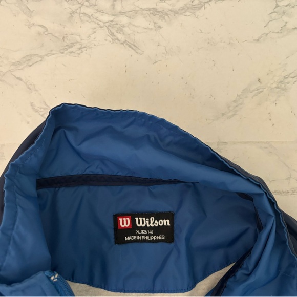 Vtg Wilson Full Zip Jacket Boys Youth Sz XL 12/14 Blue Nylon Lined Colorblock​ - Picture 4 of 5